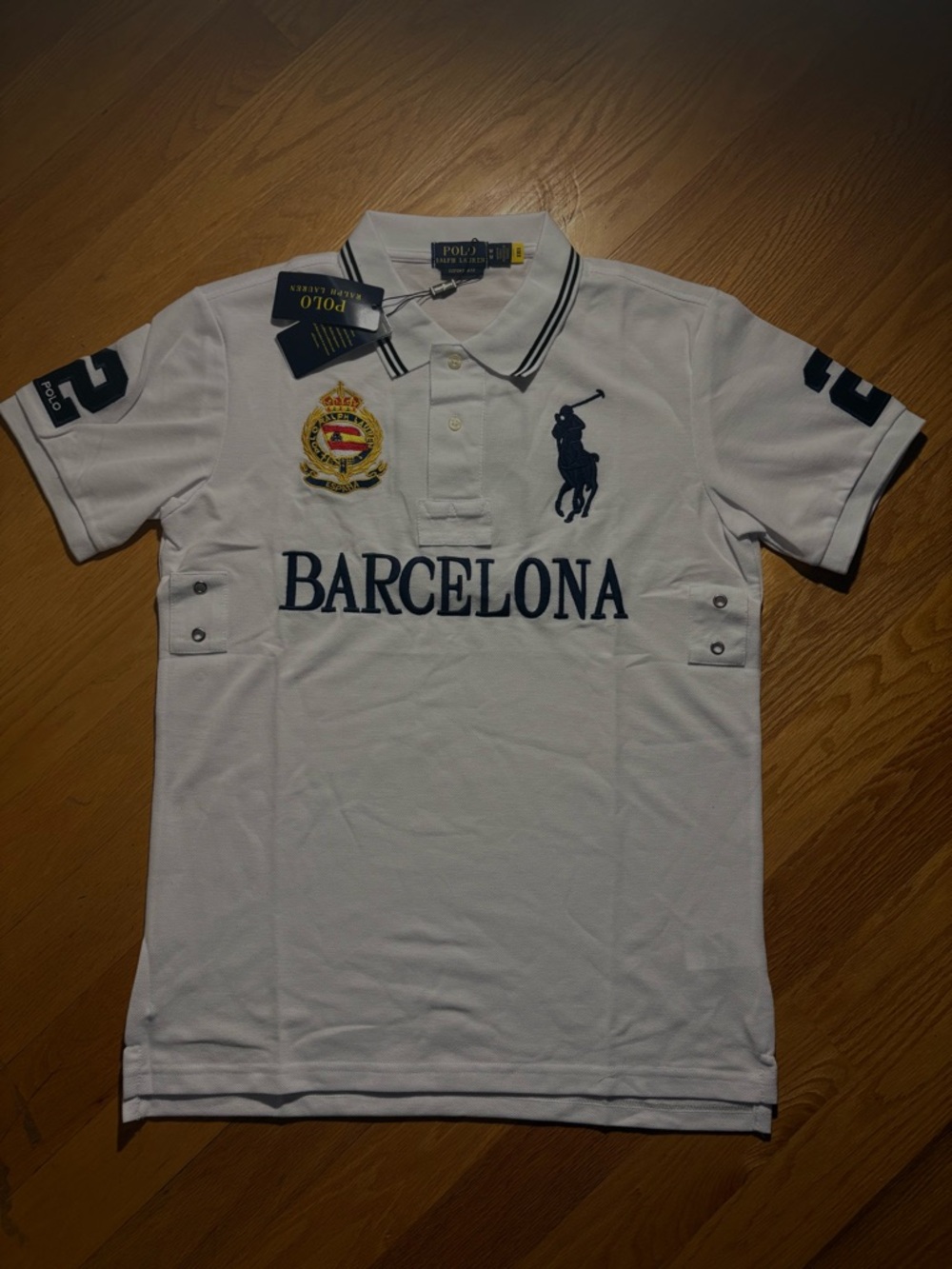 Polo by Ralph Lauren White Polo with Navy Barcelona Embroidery